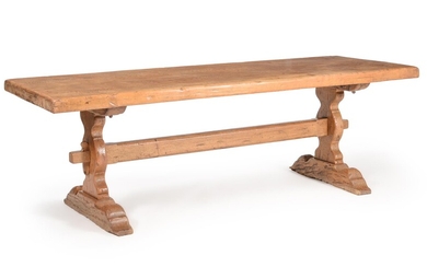 A LARGE OAK REFECTORY TABLE, IN 16TH CENTURY STYLE, 19TH CENTURY