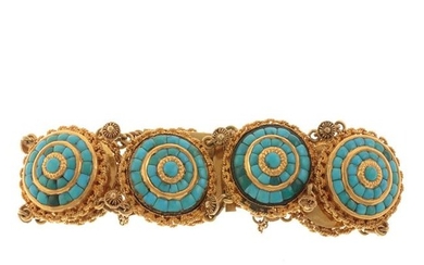 A Ladies Wide Turquoise Link Bracelet in 22K