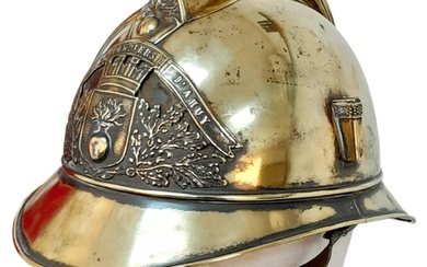 A Late 19th Century French Fireman's Brass Ornate Helmet....