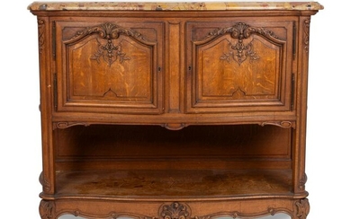 A Louis XV Style Provinical Carved Oak Marble Top