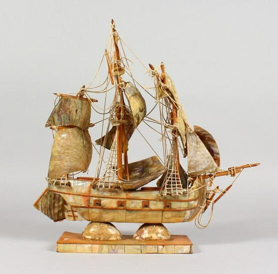 A MOTHER-OF-PEARL AND WOODEN MODEL OF THE ENDEAVOUR.