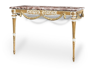 A North Italian painted and gilt carved and gesso console table