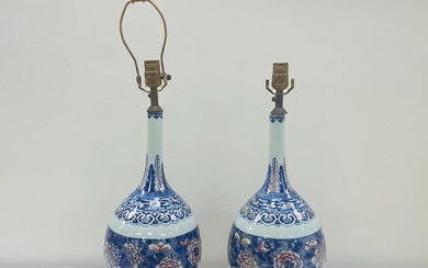 A PAIR OF CHINESE PORCELAIN BOTTLE-FORM VASES MOUNTED AS LAMPS