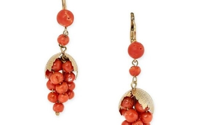 A PAIR OF CORAL EARRINGS each designed as a bunch of