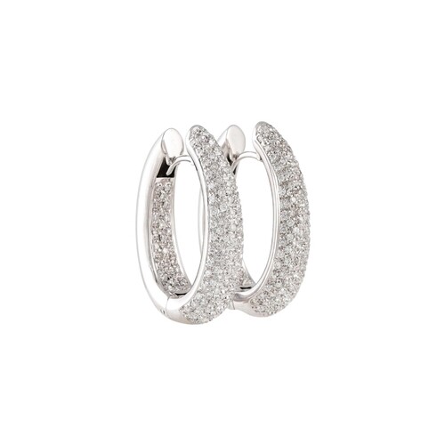 A PAIR OF DIAMOND SET HOOP EARRINGS, pave set and also to th...