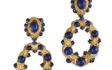 A PAIR OF VINTAGE LAPIS LAZULI EARRINGS the articulated