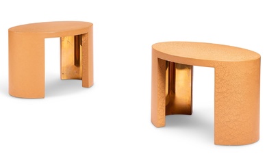 A PAIR OF YELLOW 'CRACKLE' LACQUER OCCASIONAL TABLES BY KEN BOLAN, 2018