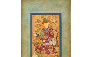 A PERSIAN MINIATURE OF A SEATED PRINCE, 19TH CENTURY, QAJAR ...