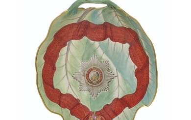 A PORCELAIN LEAF DISH FROM THE SERVICE OF THE ORDER OF ST ALEXANDER NEVSKY