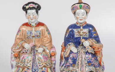 A Pair of Chinese Porcelain Famille Rose Imperial Figures