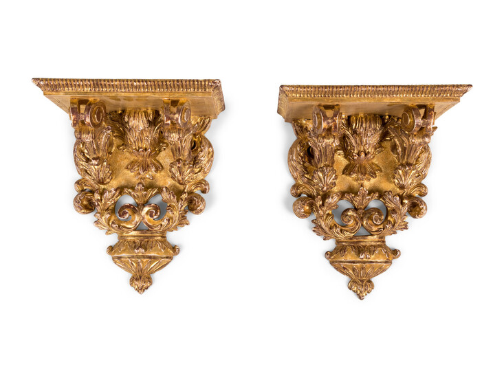 A Pair of Italian Baroque Style Giltwood Wall Brackets