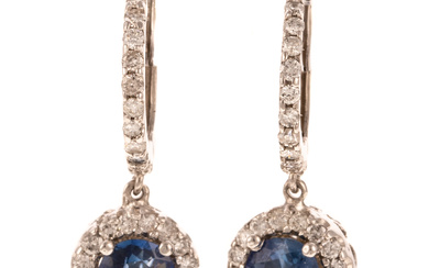 A Pair of Sapphire & Diamond Dangle Earrings in 14K