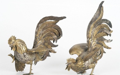 A Pair of Sterling Silver German Roosters