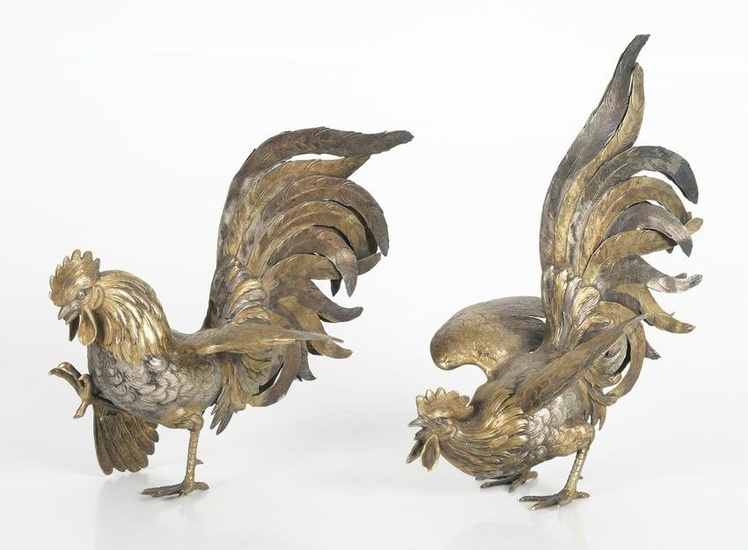 A Pair of Sterling Silver German Roosters