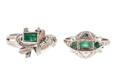 A Pair of Vintage Emerald Rings