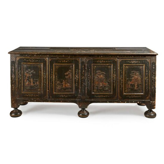 A QUEEN ANNE BLACK JAPANNED SIDE CABINET EARLY 18TH