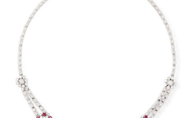 A RUBY AND DIAMOND NECKLACE, CIRCA 1960 The...