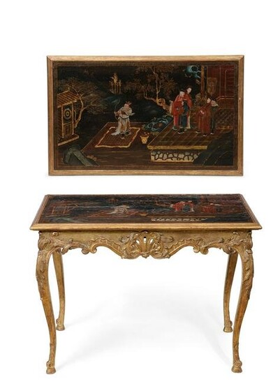 A Rococo giltwood and Chinoiserie center table