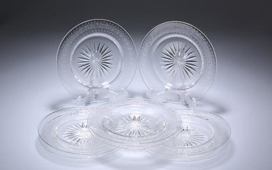 A SET OF EIGHT EDWARDIAN CUT AND ETCHED GLASS PLATES