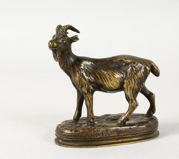 A SMALL FRENCH ANIMALISTIC BRONZE OF A GOAT. 3ins