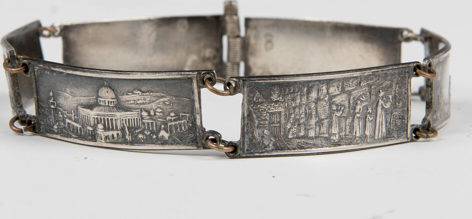A STERLING SILVER BRACELET. Palestine, c. 1940. Decorated with...