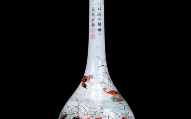 A Superb Wucai 'Bird& Flower' Vase With Poem Inscriptions