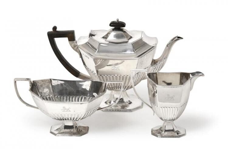 A Three-Piece Victorian Silver Tea-Service, by Hawksworth, Eyre and Co....