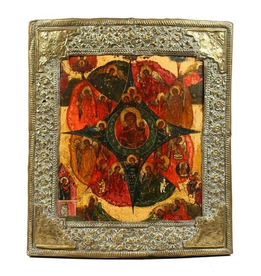 A VERY GOOD 18TH CENTURY GREEK ICON OF SAINTS, on a