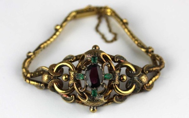 A Victorian gold, emerald and garnet bracelet