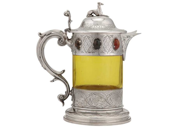 A Victorian sterling silver and agate mounted tankard jug, London 1863 by Edward & John Barnard