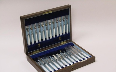 A boxed set of twelve early 20c pearl handled Walker & Hall ...