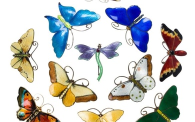 A collection of enamel, gem-set and silver butterfly brooches