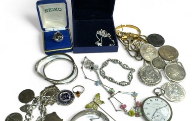 A collection of silver jewellery and other items. To include...