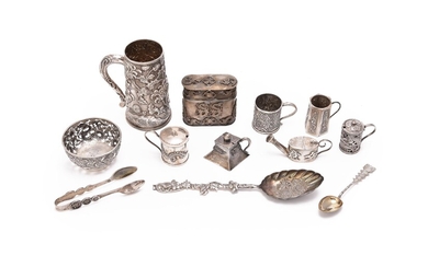 A collection of twelve Chinese export silver items
