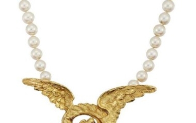 A cultured pearl and diamond necklace, the...