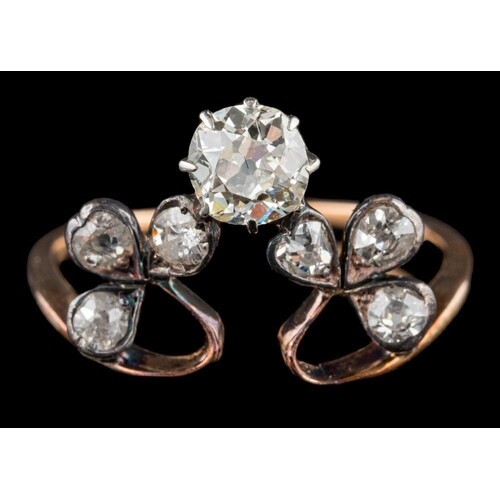 A diamond clover leaf ring: the old brilliant cut diamond es...