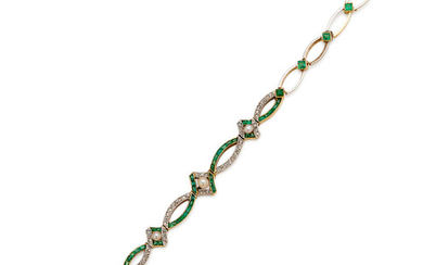 A diamond, emerald and seed pearl bracelet