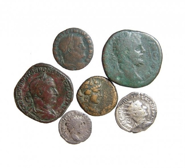 A group of 6 Greek & Roman bronzes and silver coins