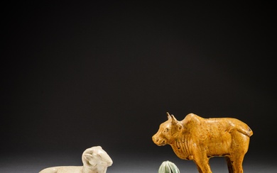 A group of four variously-glazed animal figures, Tang - Qing dynasty | 唐至清 陶瑞獸一組四件
