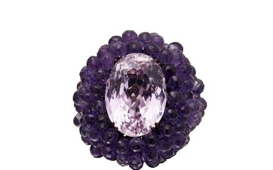 A kunzite and spinel set cocktail ring