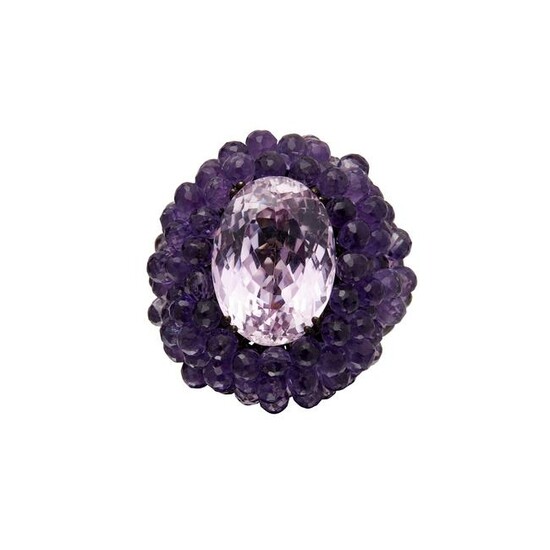 A kunzite and spinel set cocktail ring
