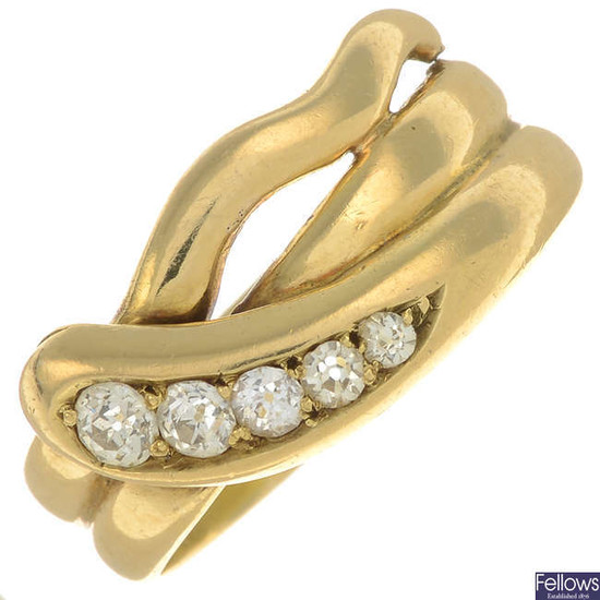 A late Victorian 18ct gold old-cut diamond snake ring.