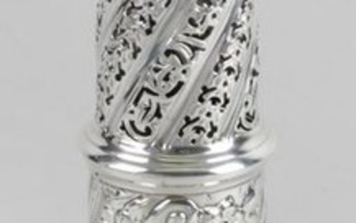 A late Victorian silver sugar caster, the wrythen