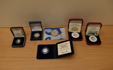 A modern Silver Coin Collection, Royal Mint 1990 Piedfort 5p with cert, Royal Mint 1996 £2 in