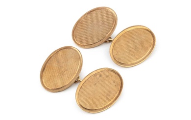 A pair of 9ct gold oval cufflinks, with engine turned...
