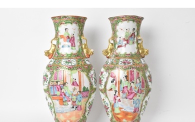 A pair of Chinese export Canton Famille Rose vases, Qing Dyn...