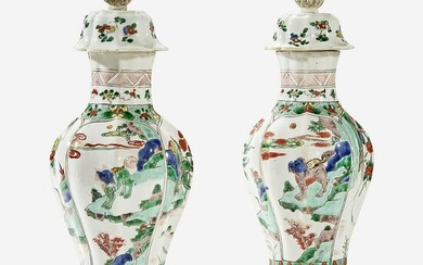 A pair of Chinese famille verte-decorated vases