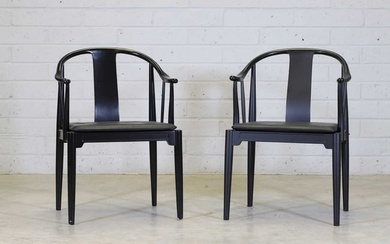 A pair of Danish ebonised 'PP-66' or 'China Chair' ash armchairs