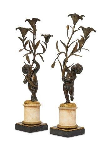 A pair of French gilt bronze and...