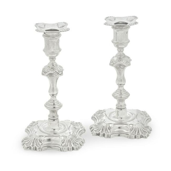 A pair of George II cast silver candlesticks William Gould, London 1748 (2)